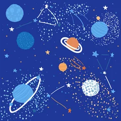 Foto op Plexiglas Kosmos Kinderachtig patroon met ruimte-elementen