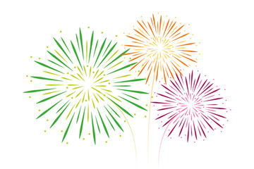 colorful fireworks green orange and pink isolated on white background vector illustration EPS10