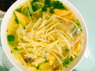 Delicious bamboo shoots soup with lettuce and tofu vegetarian food Asian cuisine Vietnamese vegetarian food