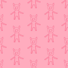 Seamless pattern with pigs on pink background