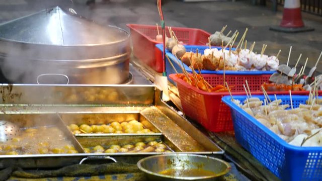 Street food on the sidewalk in Hong Kong