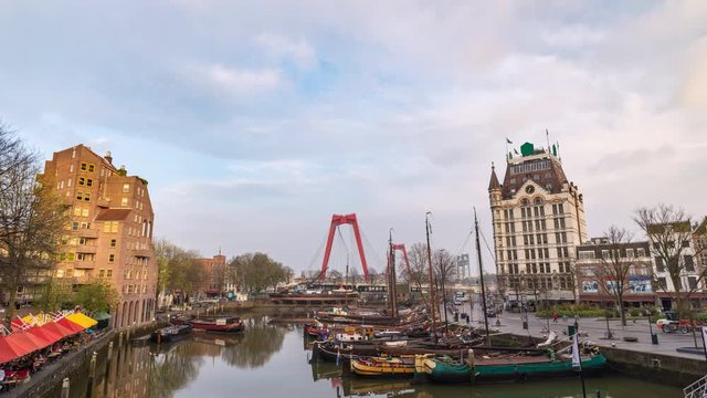 Rotterdam Netherlands time lapse 4K, city skyline timelapse at Old Port (Oude Haven)