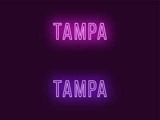 Obraz premium Neon name of Tampa city in USA. Vector text