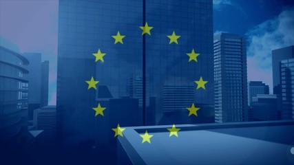 Flag of the EU with city - Powered by Adobe