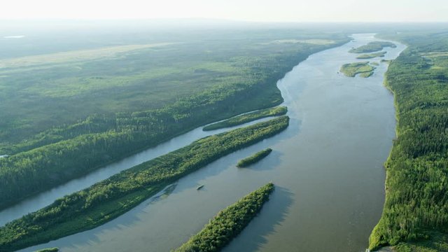 Aerial view Athabasca river near Fort McMurray