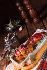 tasty small rolling roasts fully with dried plum and bacon