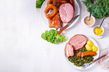a delicious genuine oldenburger kale with peeked pinkel sausage
