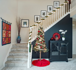 Open Staircase with Christmas Tree