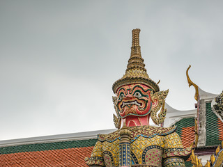 Fototapeta na wymiar Two Giant Protecter of the Gate in Wat phrakaew Temple Bangkok city Thailand,Wat Phrakeaw Temple is the main Temple of bangkok Capital of Thailand