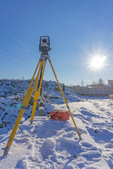 Topographic surveying equipment on a tripod