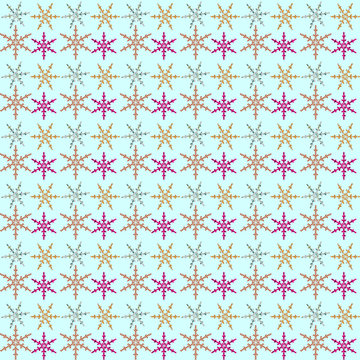 pattern con fiocchi di neve multicolore su sfondo cielo