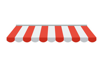 Striped awning, canopy for the store. Awning for the cafes and street restaurants. Vector illustration isolated on white background.