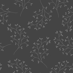 Black seamless vector pattern with heart leaf branches