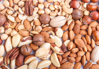 Background and texture made from different kinds of nuts.
