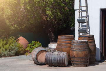 PIcture of wooden winery barrels in Crete