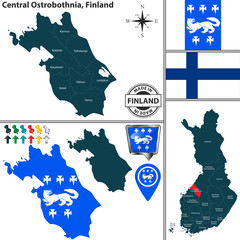 Fototapeta premium Map of Central Ostrobothnia, Finland