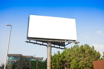 white board or billboard sign on clear blue sky background