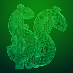 Dollar sign. Wireframe low poly mesh vector illustration. Money, rich, business concept
