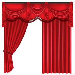 Red luxury curtains and draperies on white background