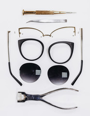 Eyeglass frame disassembled for parts - obrazy, fototapety, plakaty