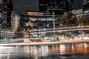 Columbus Circle exposure during night time rush hour traffic