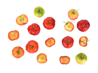 Barbados cherry, Malpighia emarginata, isolated on white background ,Top view