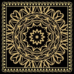 Floral ornament with frame, border. Art-deco background. Bandanna, shawl, scarf, tablecloth design