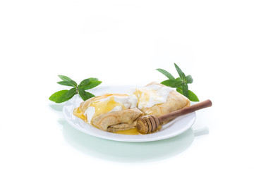 sweet pancakes with cottage cheese, sour cream and