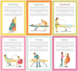 Hair Styling and Body Wrap Posters Set Vector