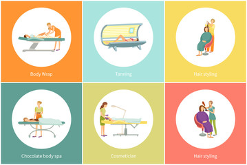 Tanning Spa Salon Procedure Hair Styling Vector