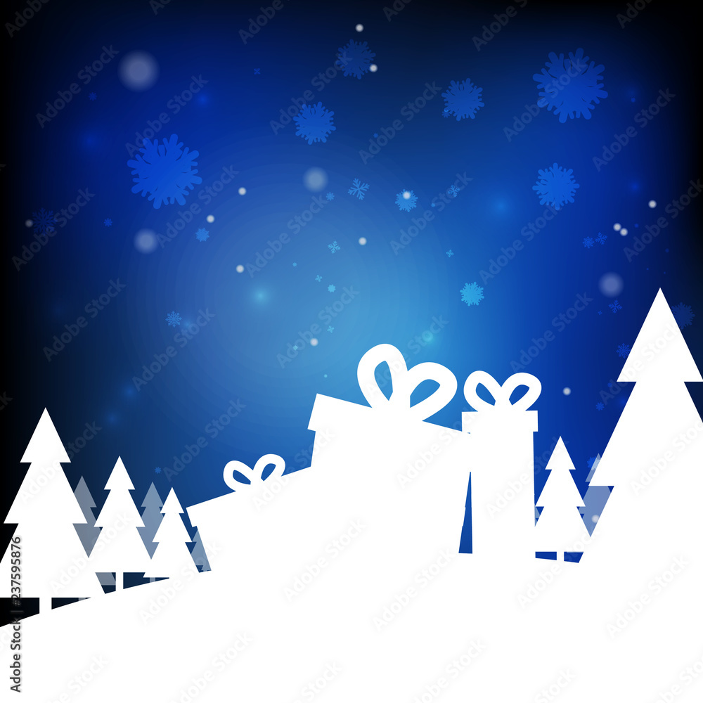 Poster vector : christmas trees and gift boxes with snowflake background