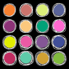 Set of irregular grungy round scribbles. Tangled hand drawn circles. Vector illustration