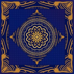 Floral Geometric Pattern with hand-drawing Mandala. illustration. For fabric, textile, bandana, pillowcarpet print.