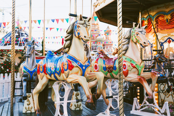 Vintage carousel horse. Amusement for children, attraction