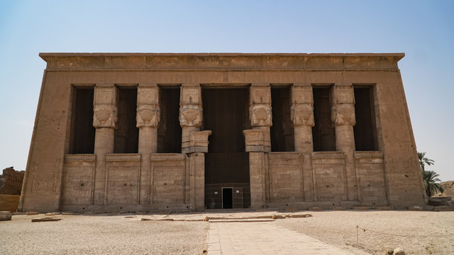 Dendera temple or Temple of Hathor. Egypt. Dendera, Denderah, is a small town in Egypt. Dendera Temple complex, one of the best-preserved temple sites from ancient Upper Egypt.