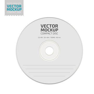 White blank compact disc mock up vector.