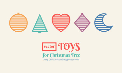Toys on the Christmas tree. Simple shapes of Christmas trees, balls, moons, icicles and hearts. Great for designers as well as creating textures and patterns. Merry Christmas and Happy New Year. 