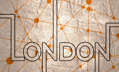 Image relative to Great Britain travel theme. London city name in geometry style design. Creative vintage typography poster concept. Neon bulbs letters