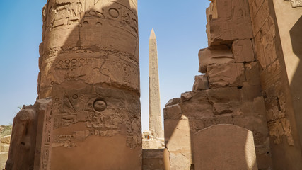 Karnak Temple in Luxor, Egypt. The Karnak Temple Complex, commonly known as Karnak, comprises a...