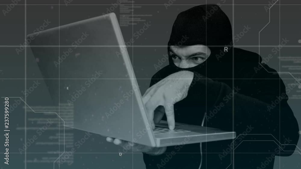 Aufkleber digital animation of hacker hacking the laptop 4k