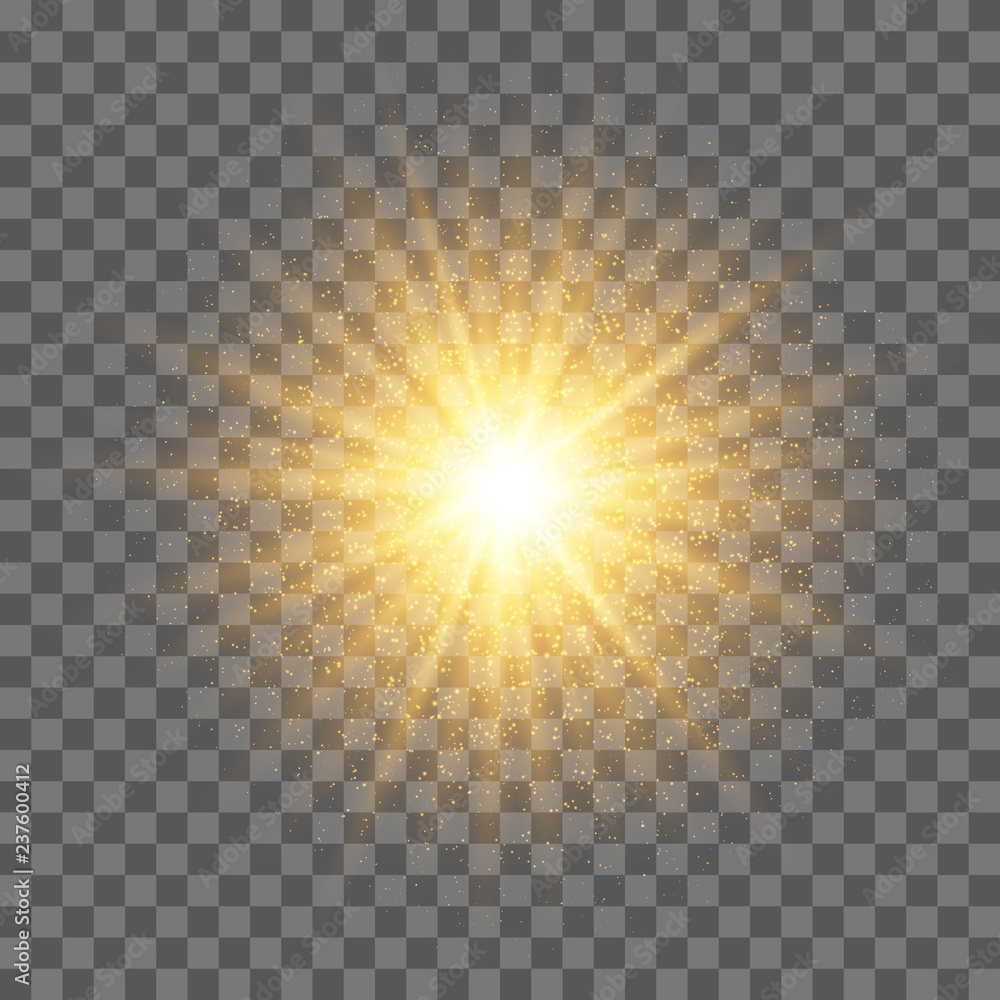 Poster golden glowing star with sparkles. vector light effect on the transparent background.