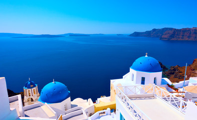 Oia village in Santorini island - obrazy, fototapety, plakaty