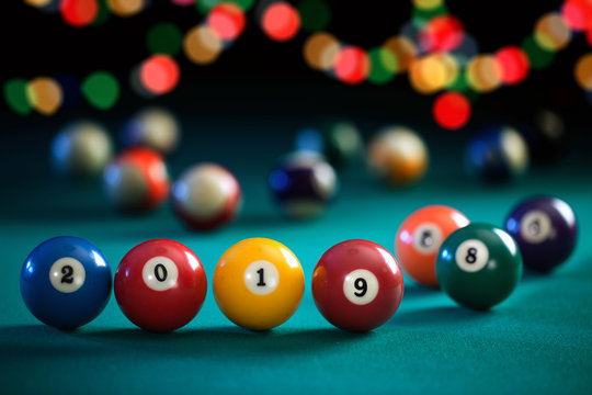 Billiard balls with numbers on the billiard table