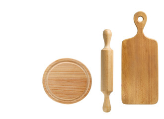 Empty wooden  pin board and pizza board on a light background.