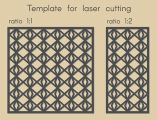 Template for laser cutting. Stencil for panels of wood, metal. Abstract geometric background for cut. Vector illustration. Ratio 1:1, 1:2. Decorative cards.