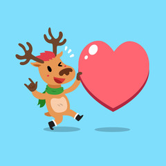 Vector cartoon christmas reindeer with big heart sign