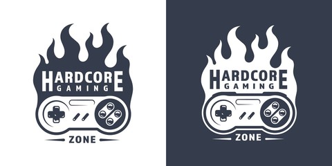 Fiery retro game controller emblem