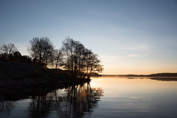 Early colourful morning at the lake Mälaren in Bromma, Stockholm, Sweden