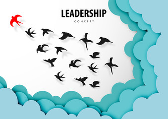 Paper art of Leadership concept with bird family on blue sky background vector