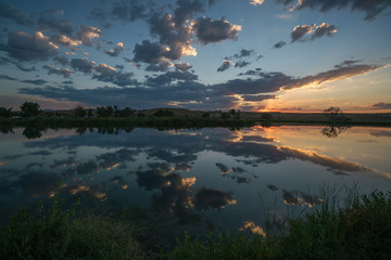dramatic cloud reflection on lake